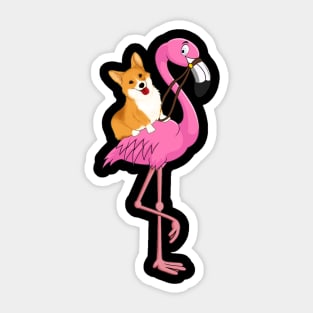 Corgi Rider Flamingo Funny Sticker